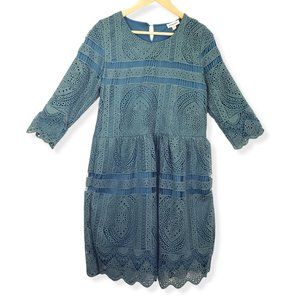 New HIDDEN ALLEY Medium Teal Scalloped, Lace Fit & Flare, Cocktail Dress